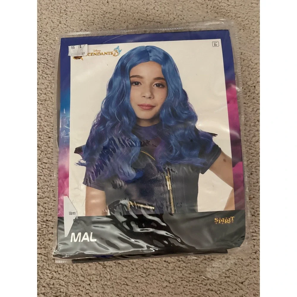 Disney Descendants 3 Mal Costume Wig Spirit Halloween Purple Blue Long Wavy Kids